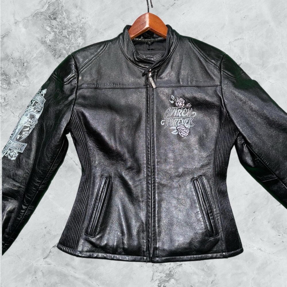 Avirex Womens Jacket Size Small Leather Biker Motorcycle Embroidered  Full Zip